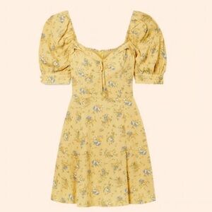 Floral Yellow Puff Sleeve Dress